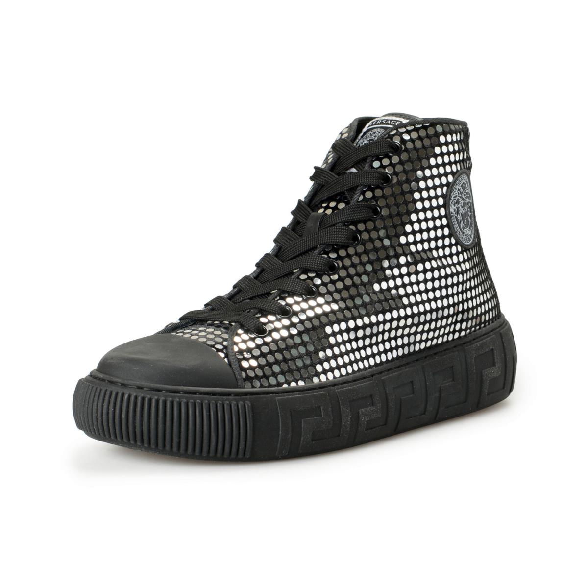 Versace Men`s Silver Sparkle Leather High Top Sneakers Shoes US 10 IT 43