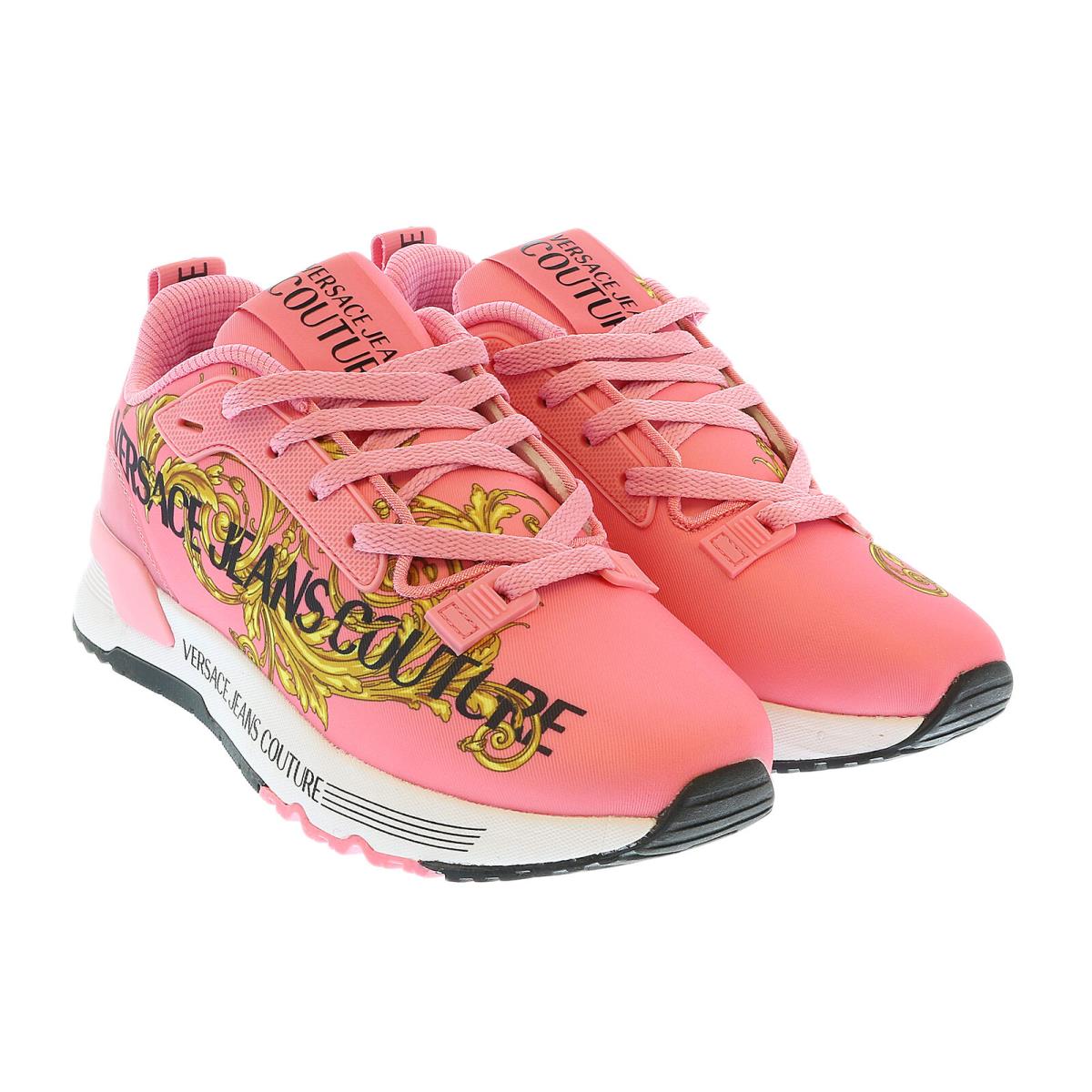 Versace Jeans Couture Coral Baroque Detail Lace Up Fashion Sneakers-9