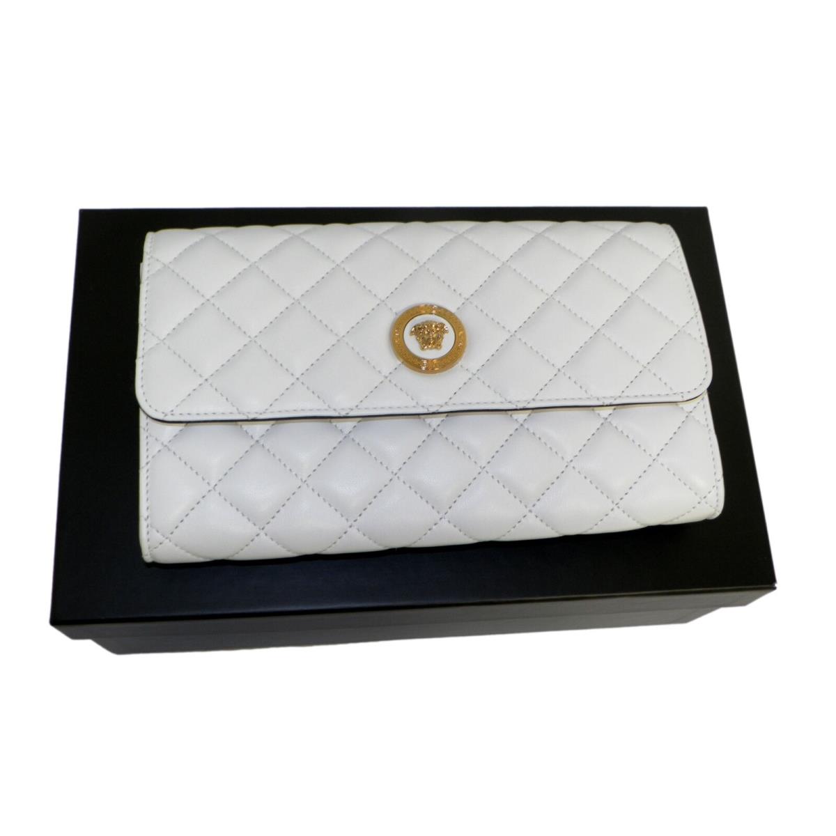 Versace DBSI159S White Medusa Head Quilted Leather Wallet on Chain Crossbody Bag - White