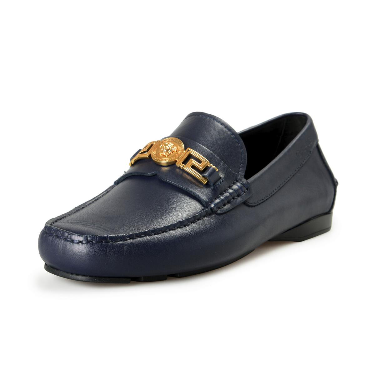 Versace Men`s Blue Leather Gold Medusa Car Shoes Loafers Shoes US 9 IT 42