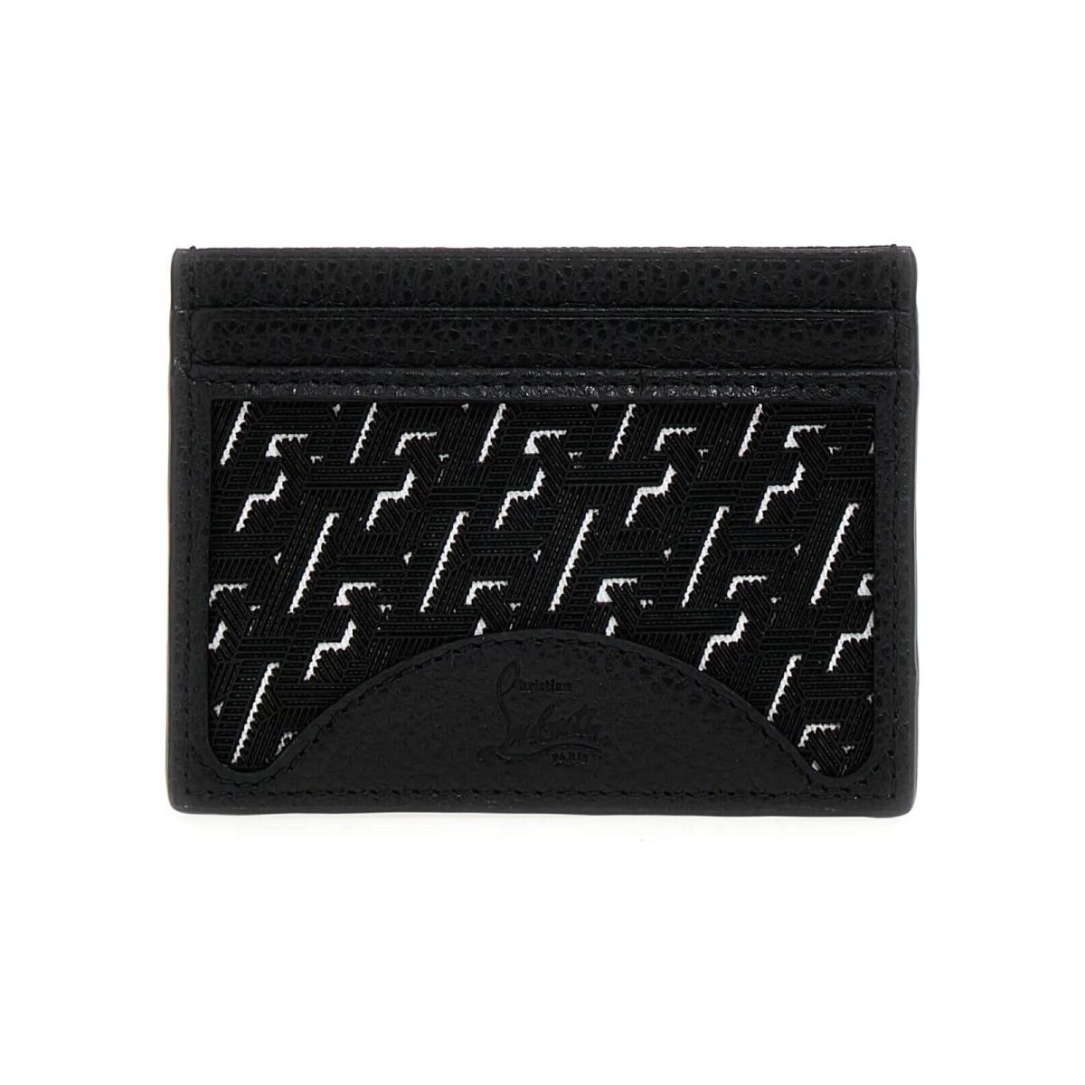 Versace Christian Louboutin Men`s Techno Black Leather Logo Card Holder