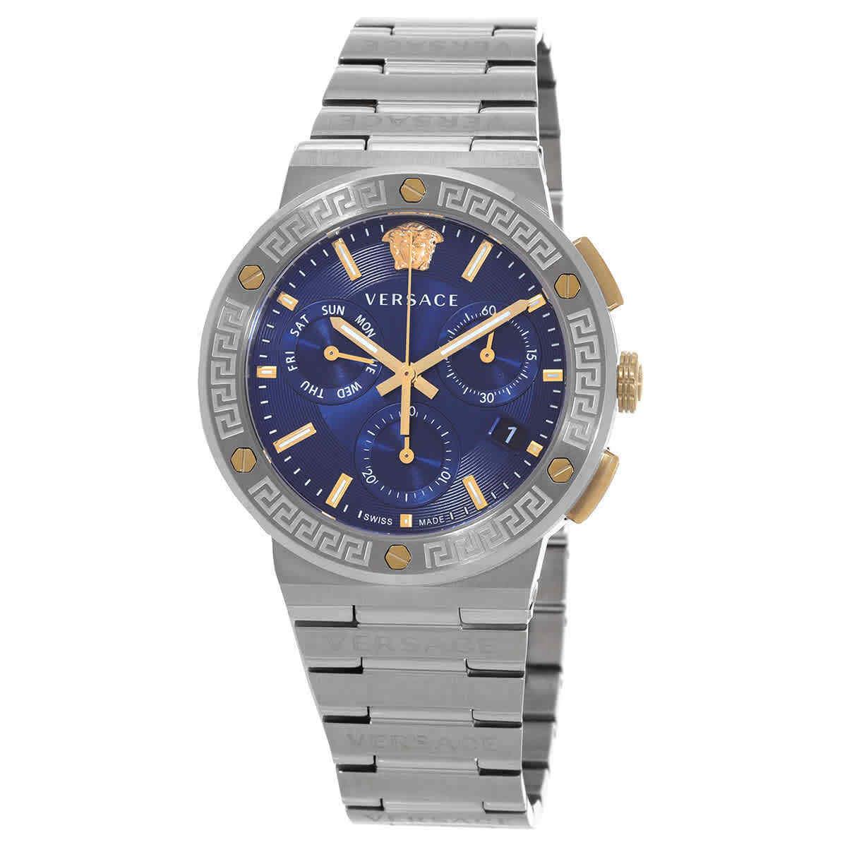 Versace Greca Logo Chronograph Quartz Blue Dial Men`s Watch VEZ900221