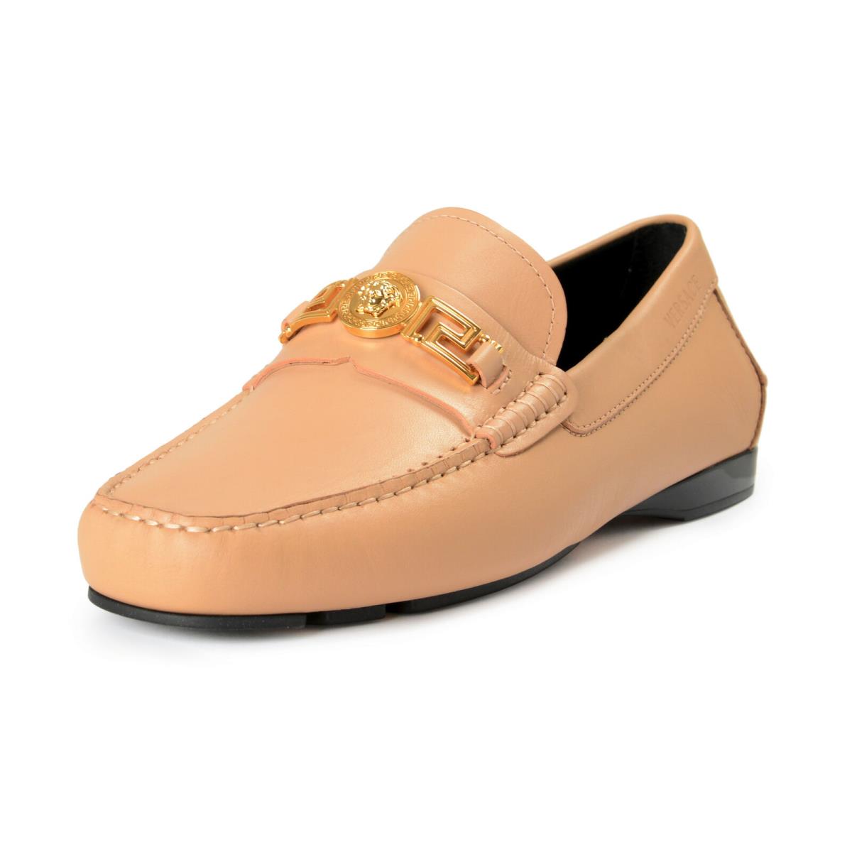 Versace Men`s Beige Leather Gold Medusa Car Shoes Loafers Shoes US 10 IT 43