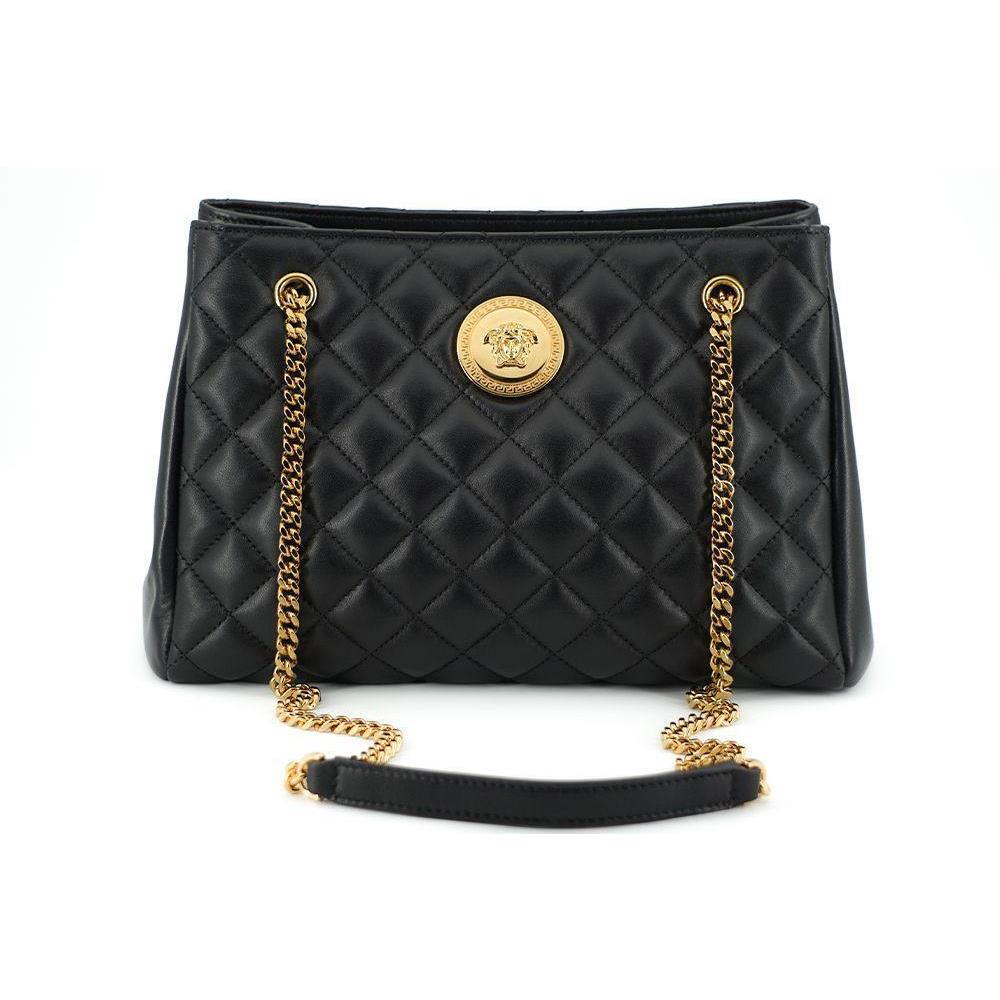 Versace Black Quilted Nappa Leather Medusa Tote Handbag