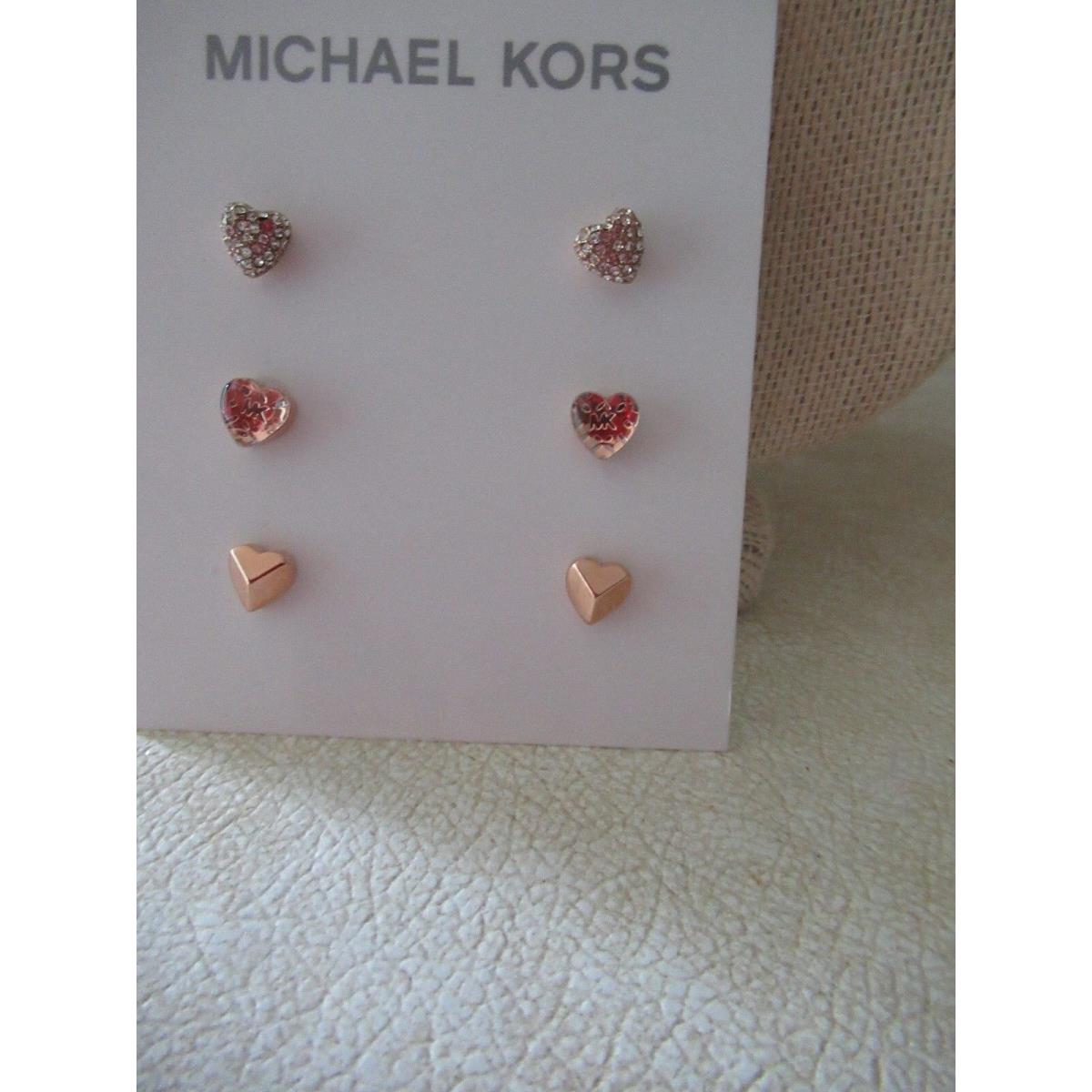 Michael Kors Logo Love Stud Earrings Set/ 3 Pairs/ Gold Tone Hearts