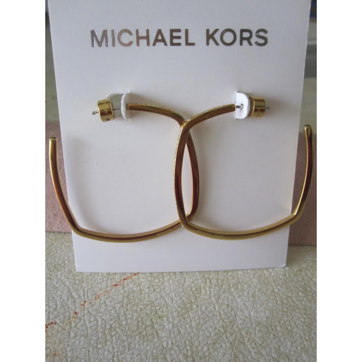 Michael Kors Cityscape Chains Geometric Pave Stone Hoop Earrings/ Gold Tone