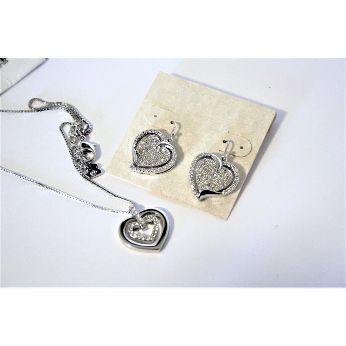 Silver Earrings Swarovski Double Heart Crystal Pendant Necklace