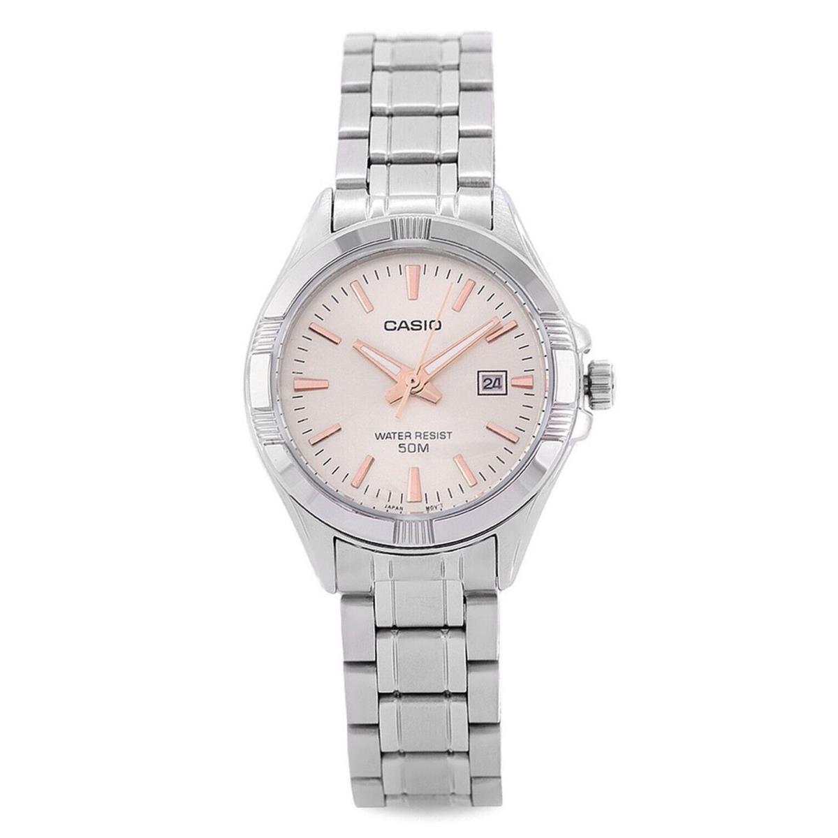 Casio LTP1308D-4AV Women`s Stainless Steel Analog Date Pink Dial Watch