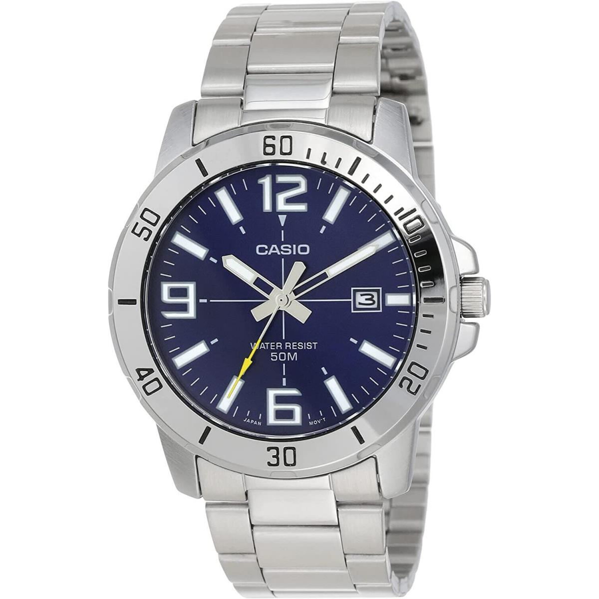 Casio MTP-VD01D-2BV Men`s Enticer Stainless Steel Blue Dial Casual Sporty Watch