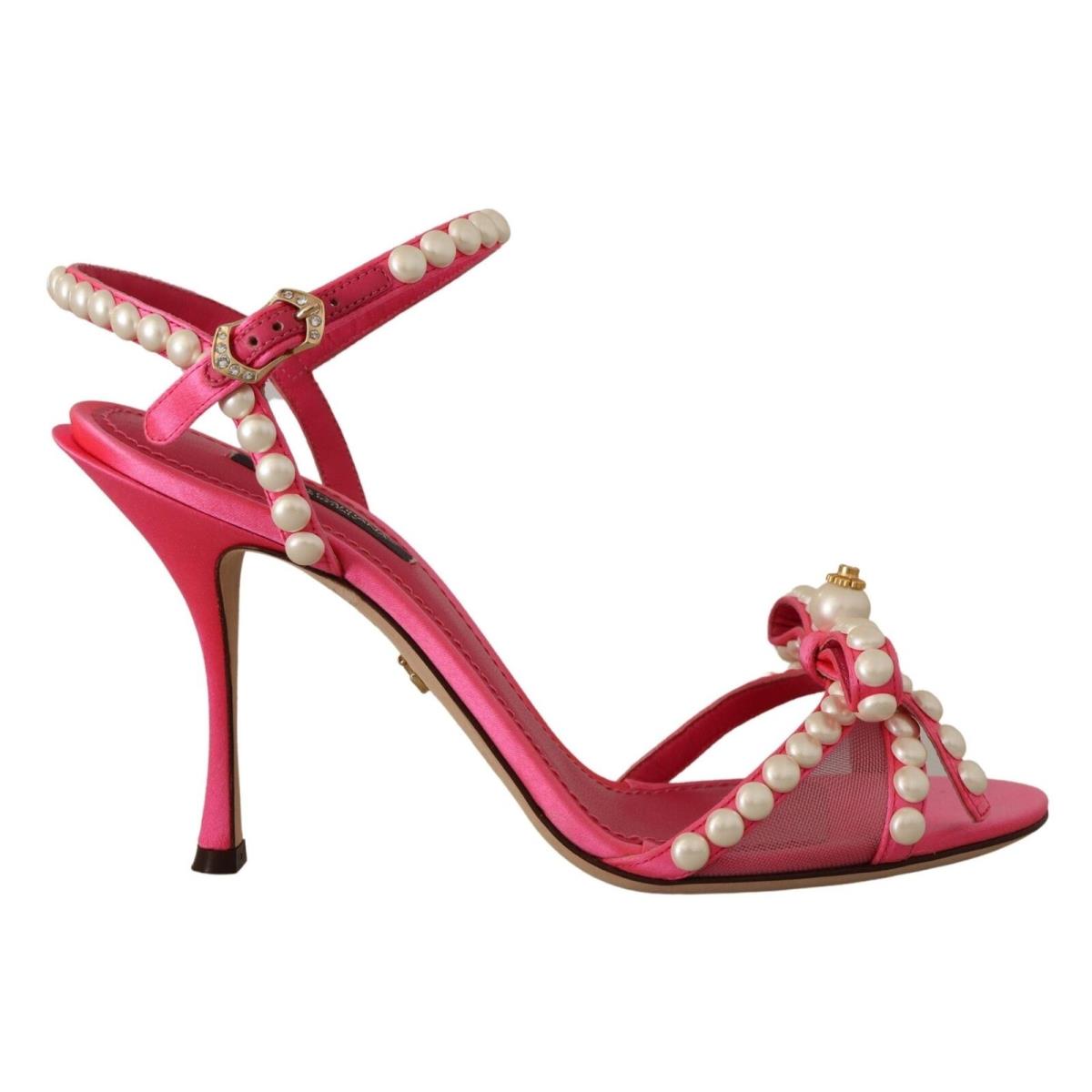 Dolce Gabbana Pink Satin White Pearl Crystals Heels Shoes