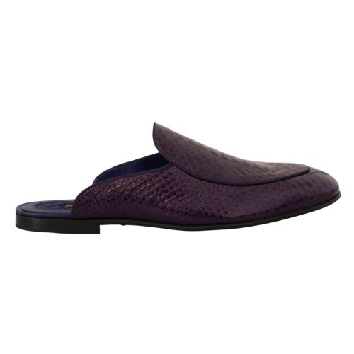 Dolce Gabbana Purple Exotic Leather Flats Slides Shoes