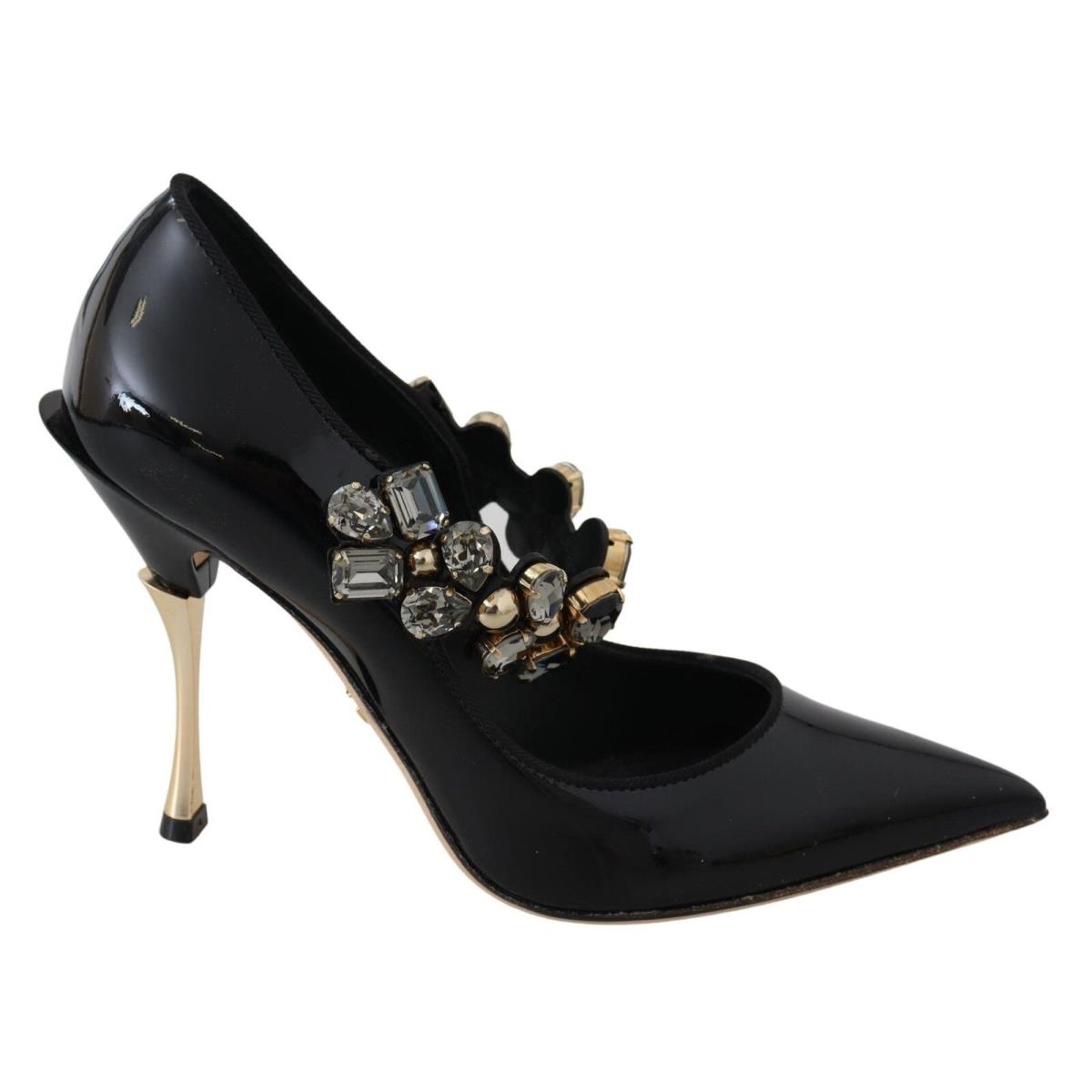 Dolce Gabbana Black Leather Crystal Shoes Mary Jane Pumps