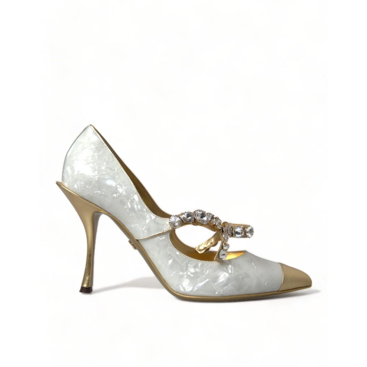 Dolce Gabbana White Mary Jane Crystal Pearl Pumps Shoes