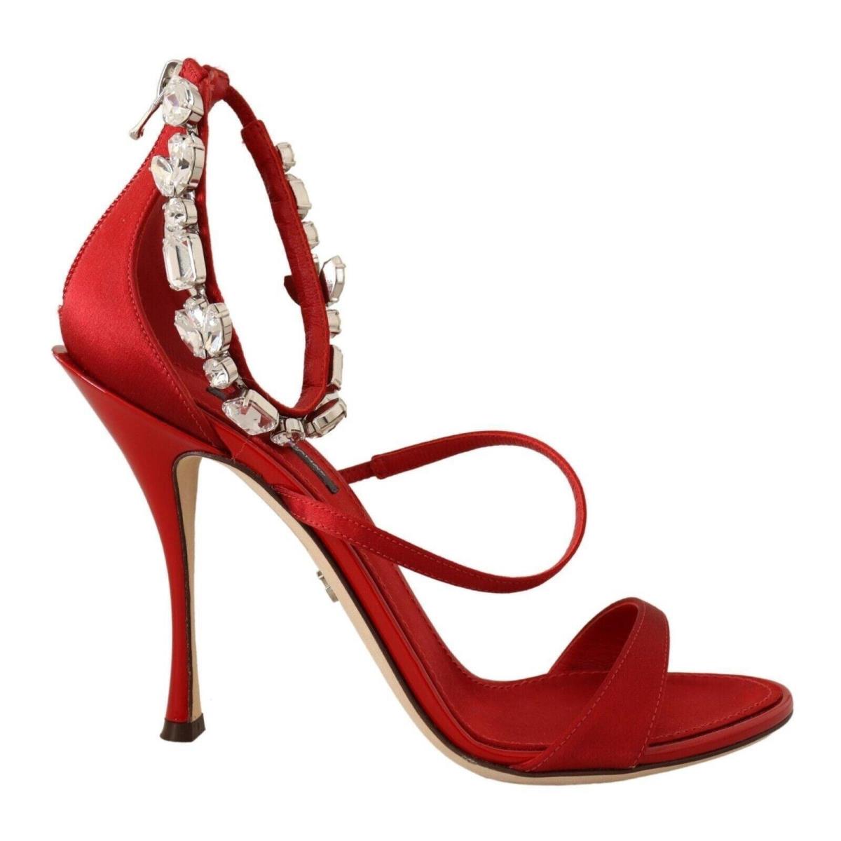 Dolce Gabbana Red Satin Crystals Sandals Keira Heels Shoes