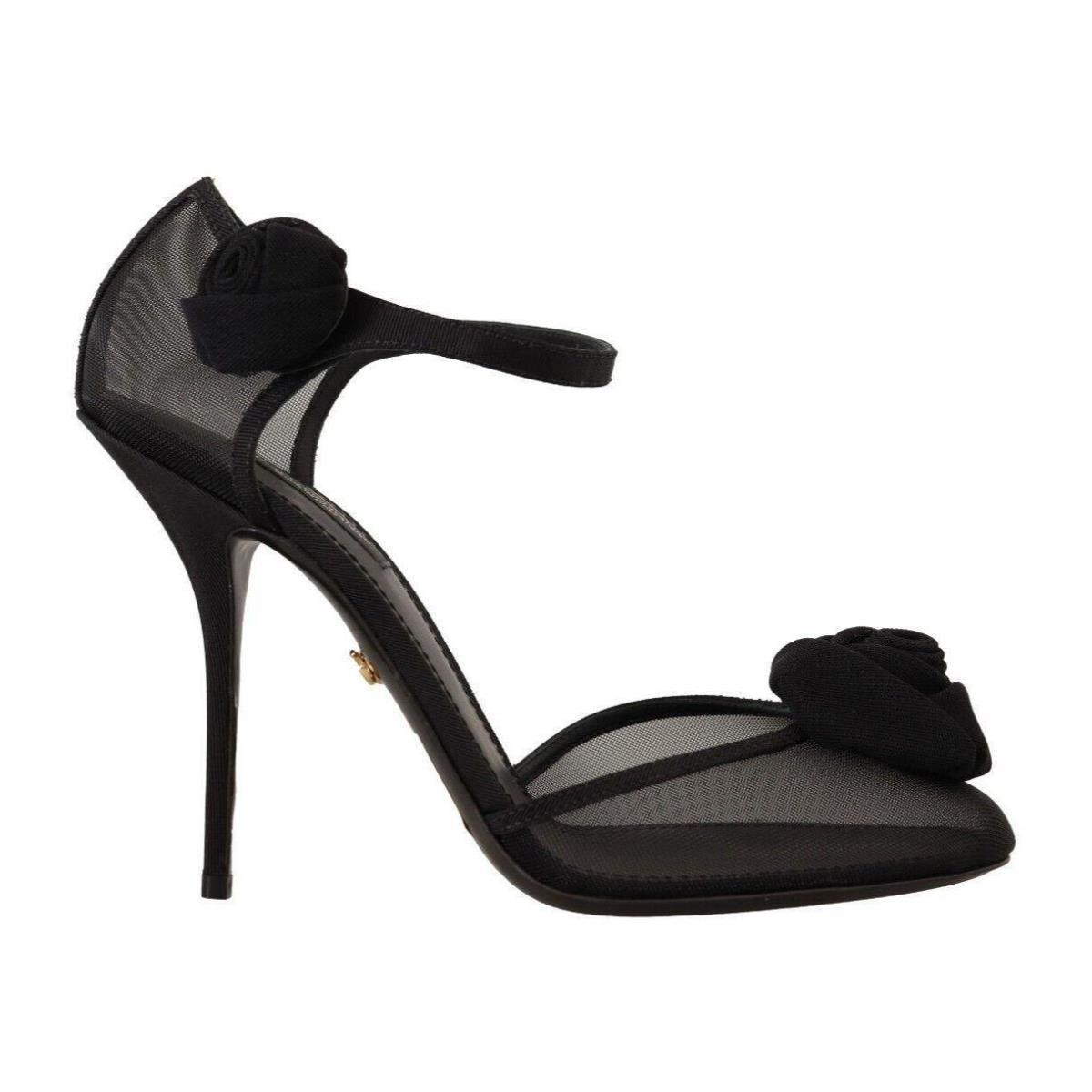 Dolce Gabbana Black Mesh Ankle Strap High Heels Pumps Shoes