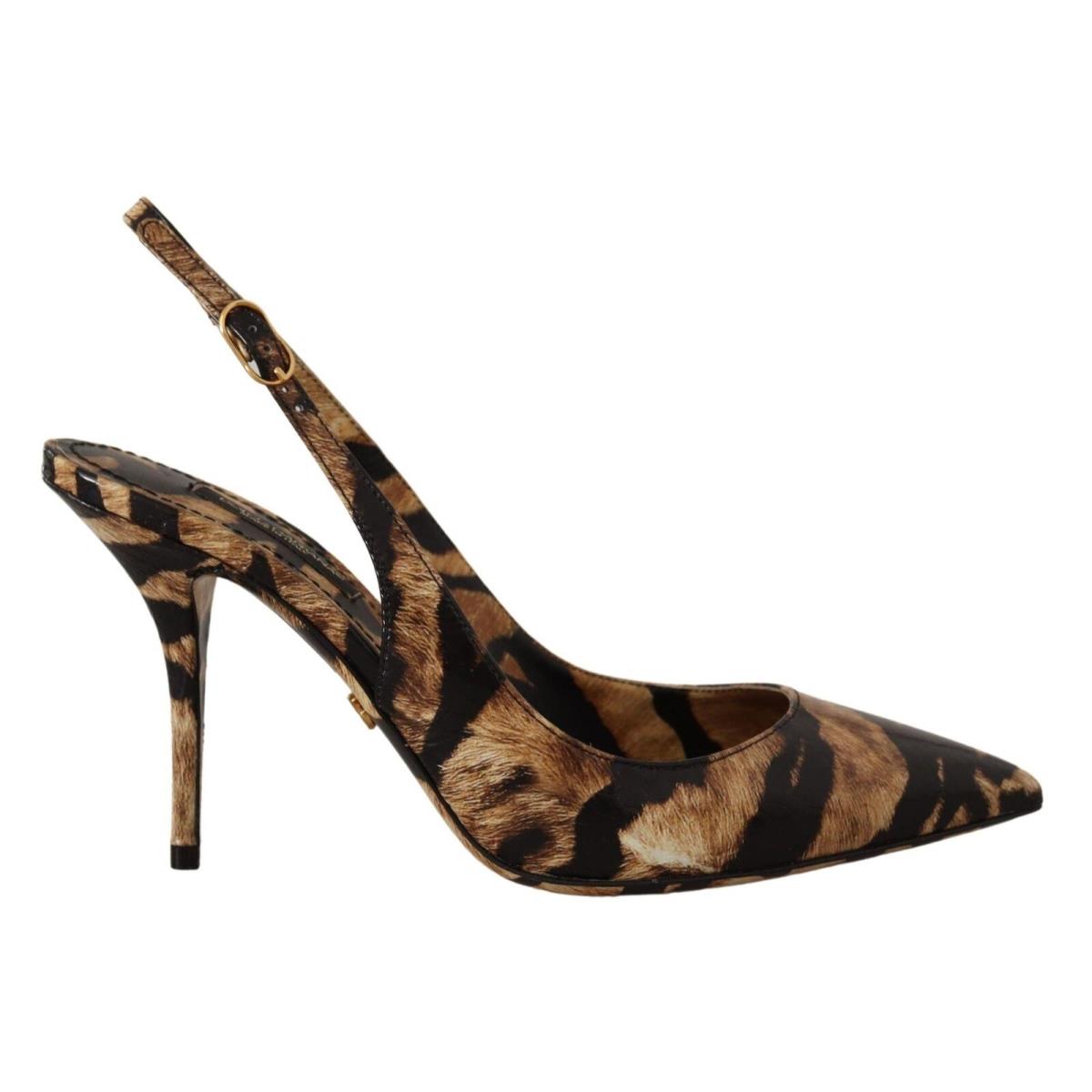 Dolce Gabbana Brown Slingbacks Leather Tiger Shoes