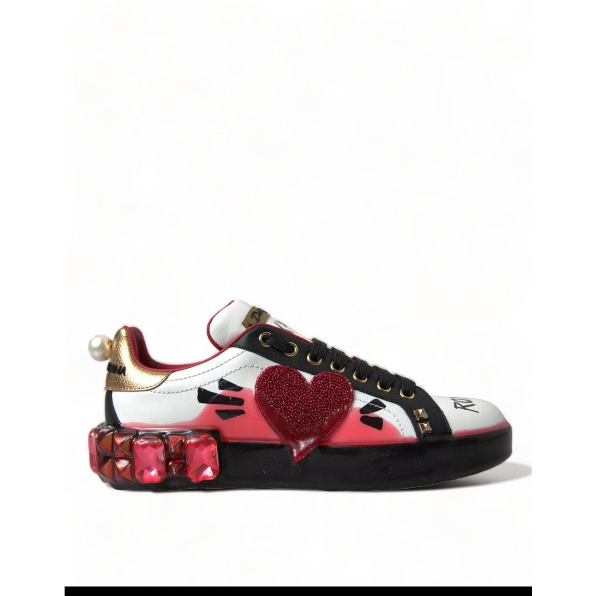 Dolce Gabbana White Red Crystals Portofino Sneakers Women Shoes