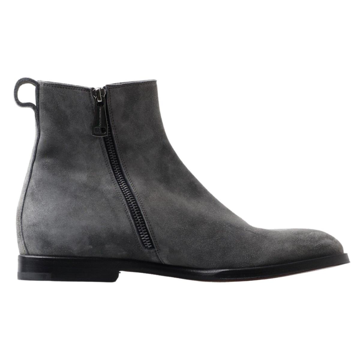 Dolce Gabbana Gray Leather Men Ankle Boots Shoes