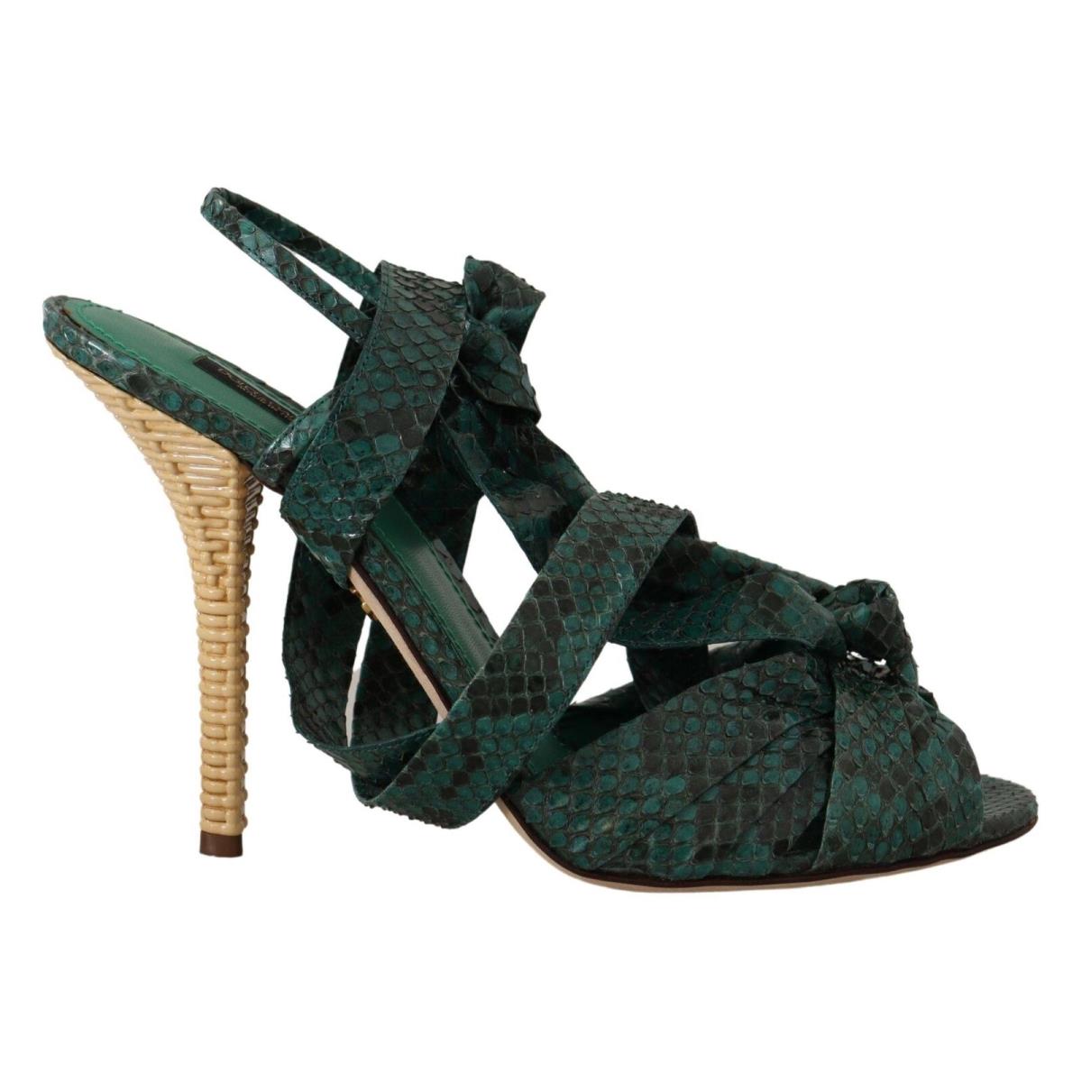 Dolce Gabbana Green Python Strap Sandals Heels Shoes