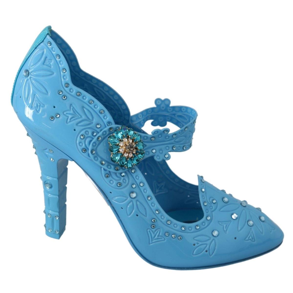 Dolce Gabbana Blue Floral Crystal Cinderella Heels Shoes