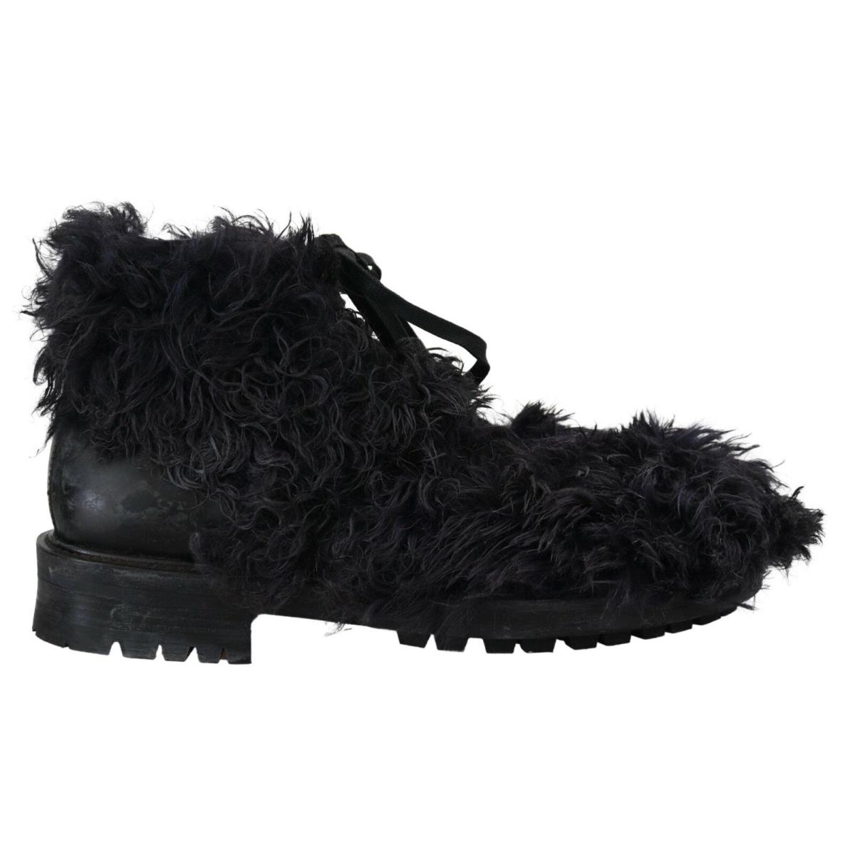 Dolce Gabbana Black Leather Combat Shearling Boots Shoes