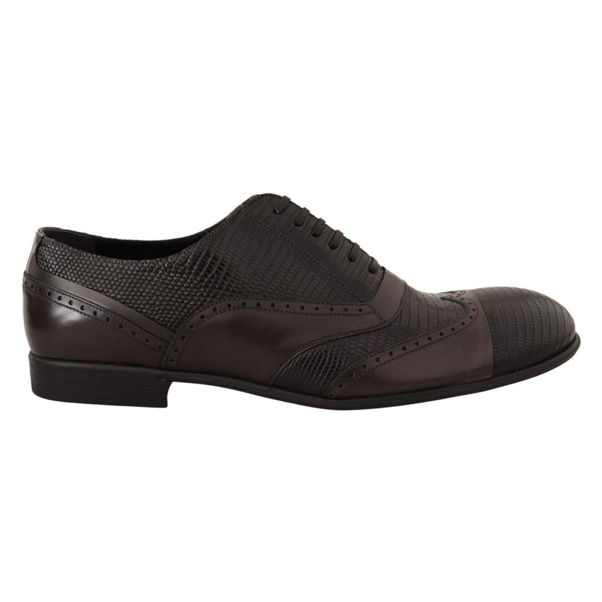 Dolce Gabbana Brown Lizard Skin Leather Oxford Dress Shoes