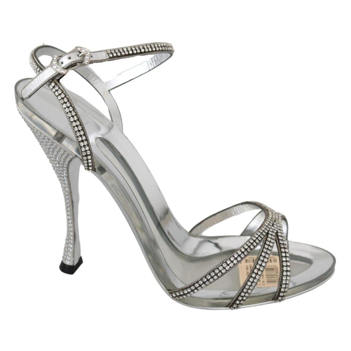 Dolce Gabbana Silver Crystal Ankle Strap Sandals Shoes