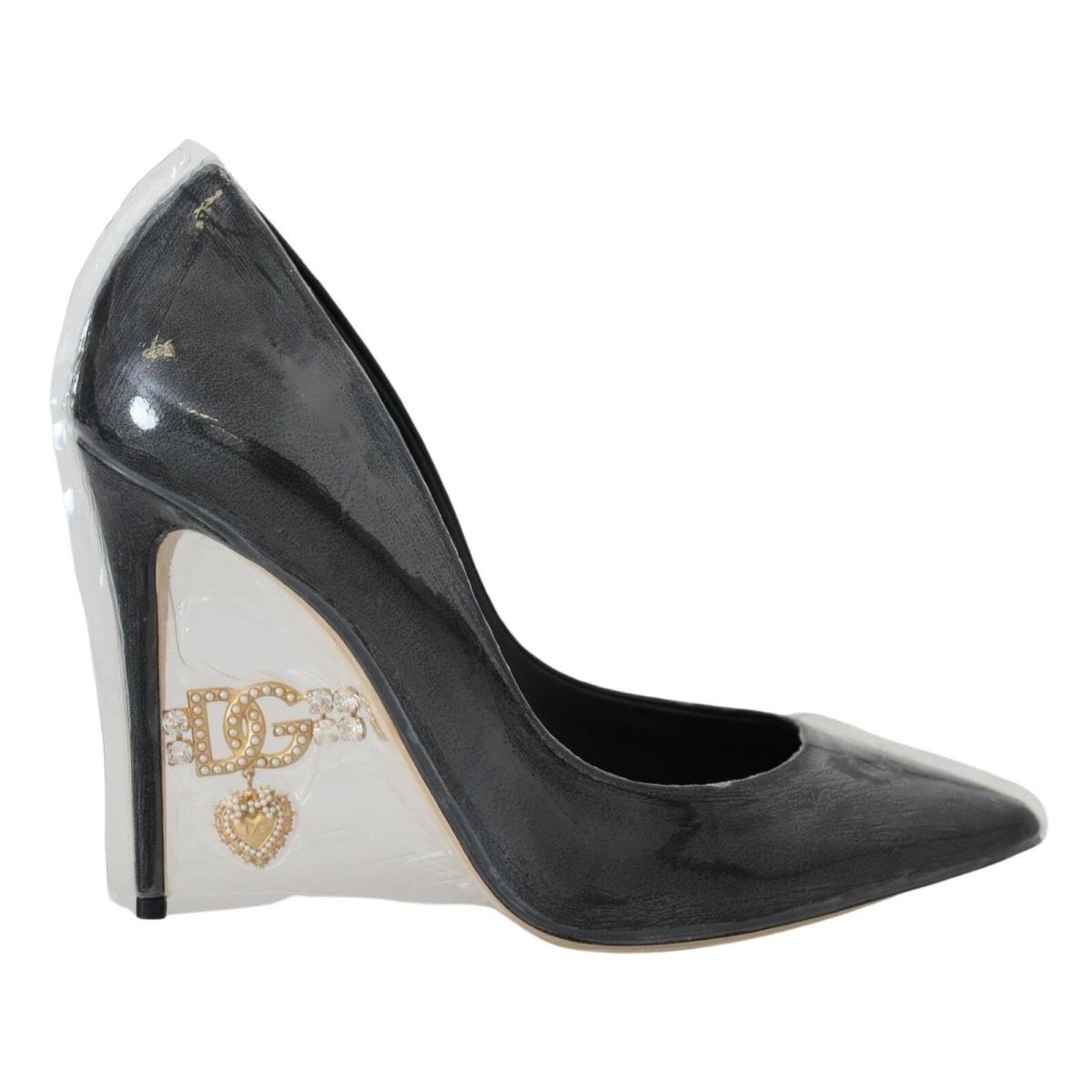 Dolce Gabbana Black Leather Heels Pumps Plastic Wrapped Shoes