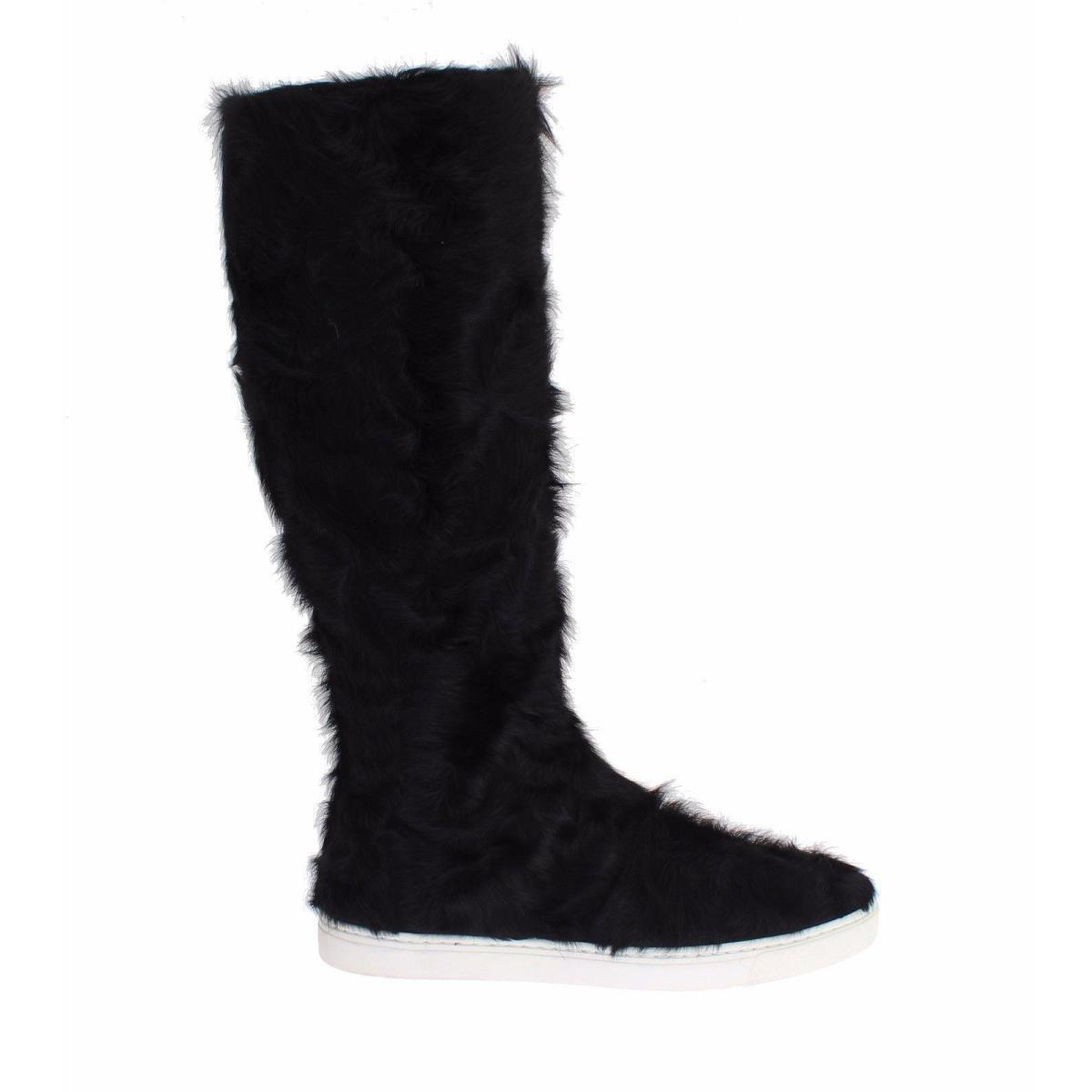 Dolce Gabbana Black Xiangao Lamb Fur Leather Boots