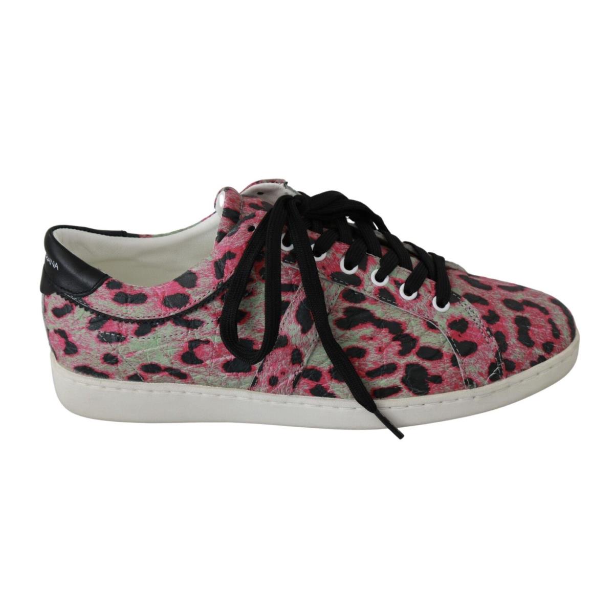 Dolce Gabbana Pink Leopard Print Training Leather Flat Sneakers