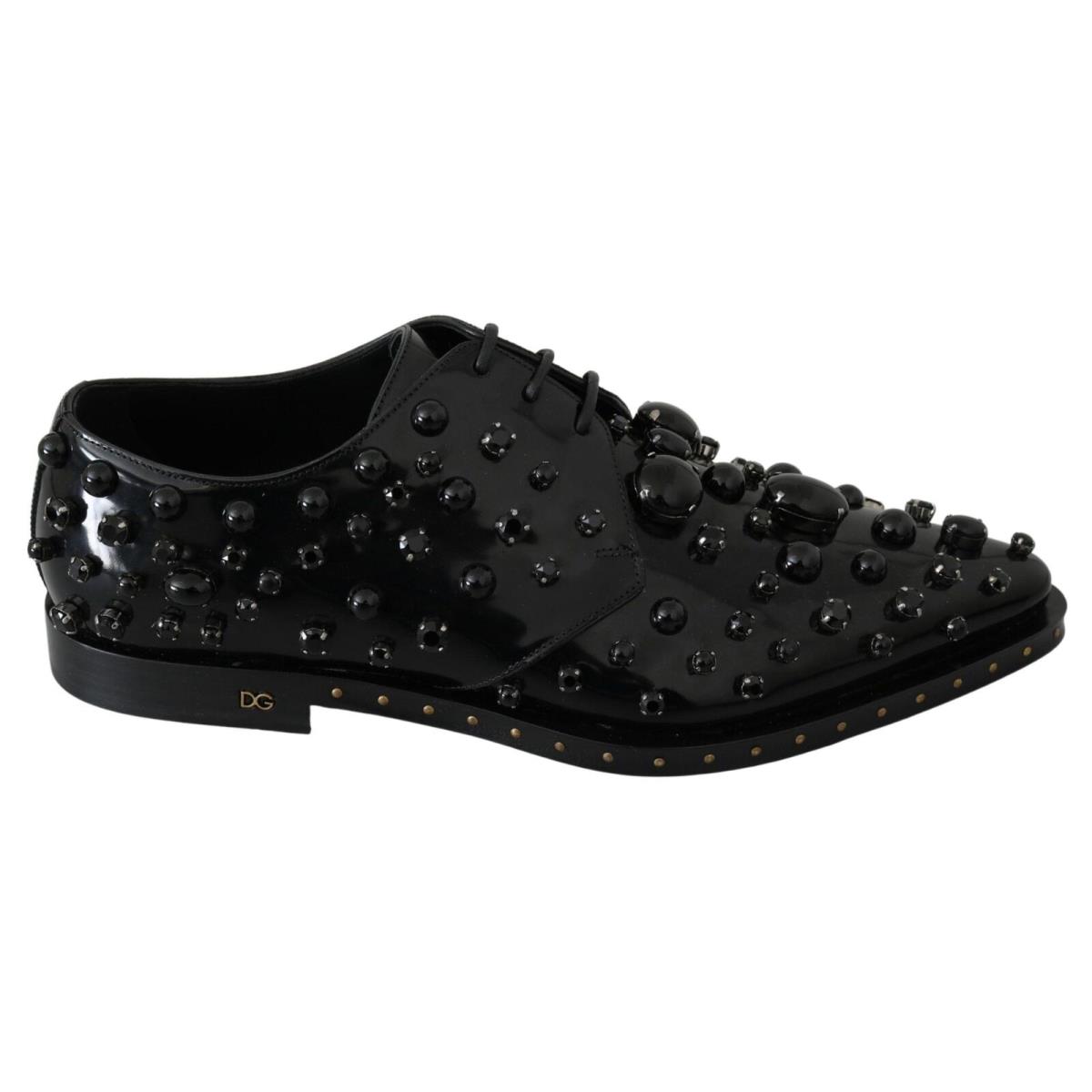 Dolce Gabbana Black Leather Crystals Dress Broque Shoes