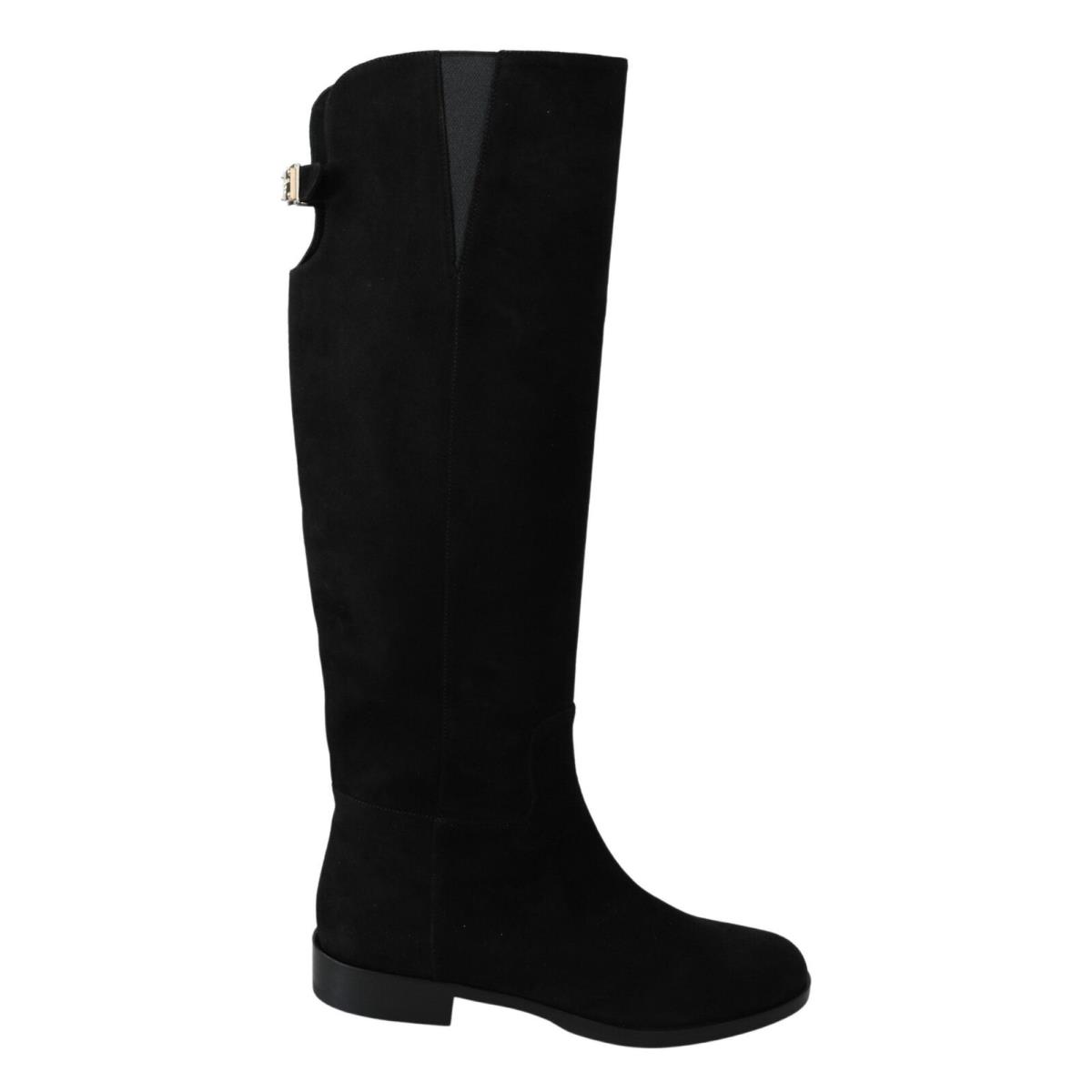 Dolce Gabbana Black Suede Knee High Flat Boots Shoes