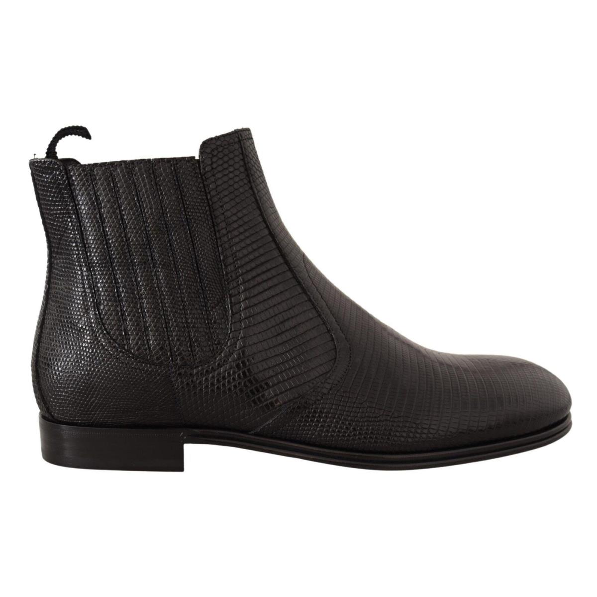 Dolce Gabbana Black Leather Lizard Skin Ankle Boots