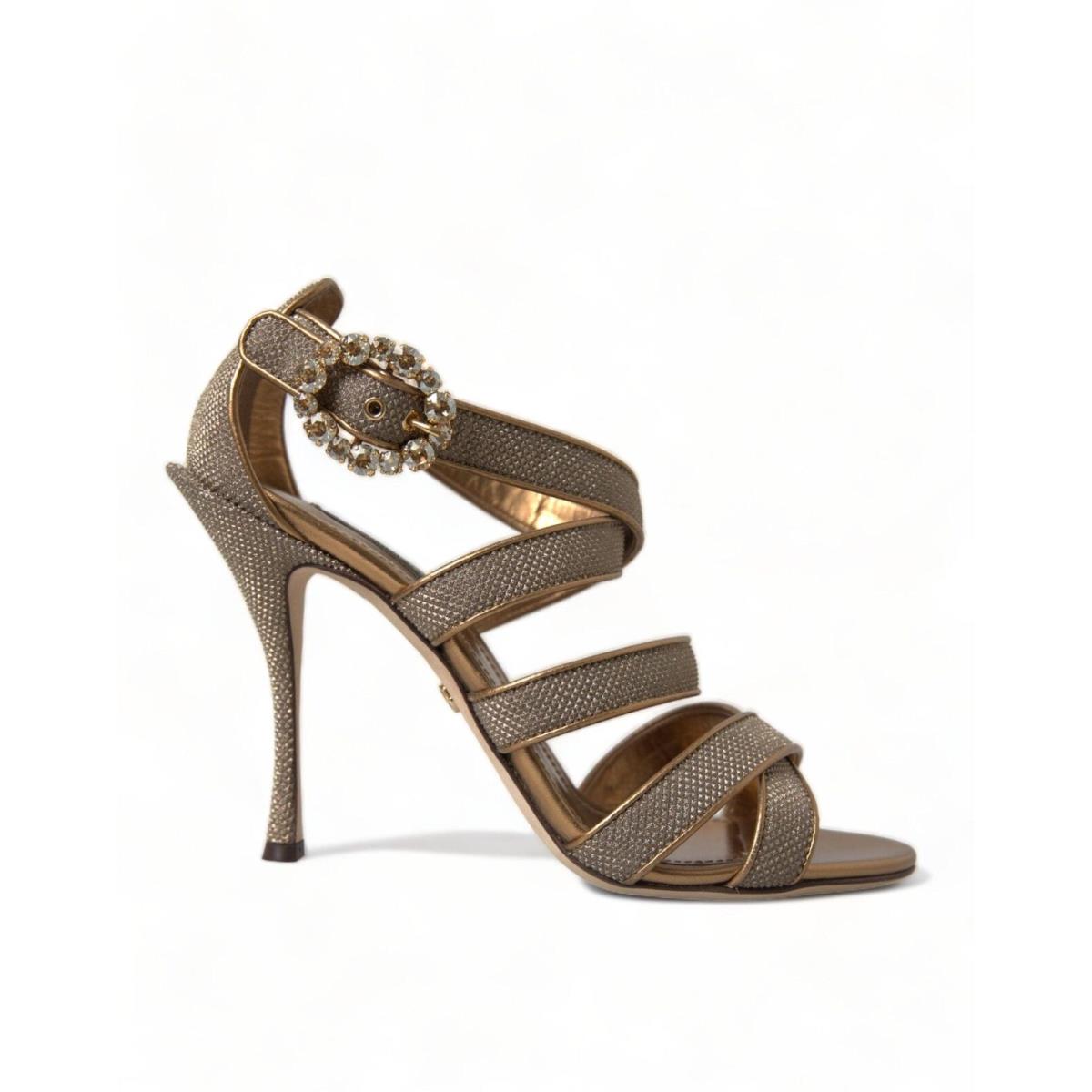 Dolce Gabbana Bronze Crystal Strap Heels Sandals Shoes