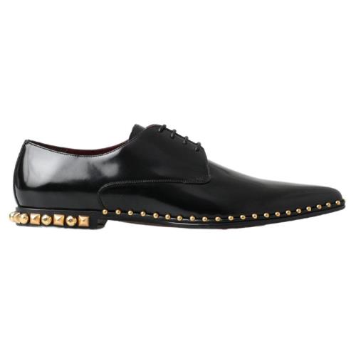 Dolce Gabbana Black Derby Gold Studded Leather Shoes