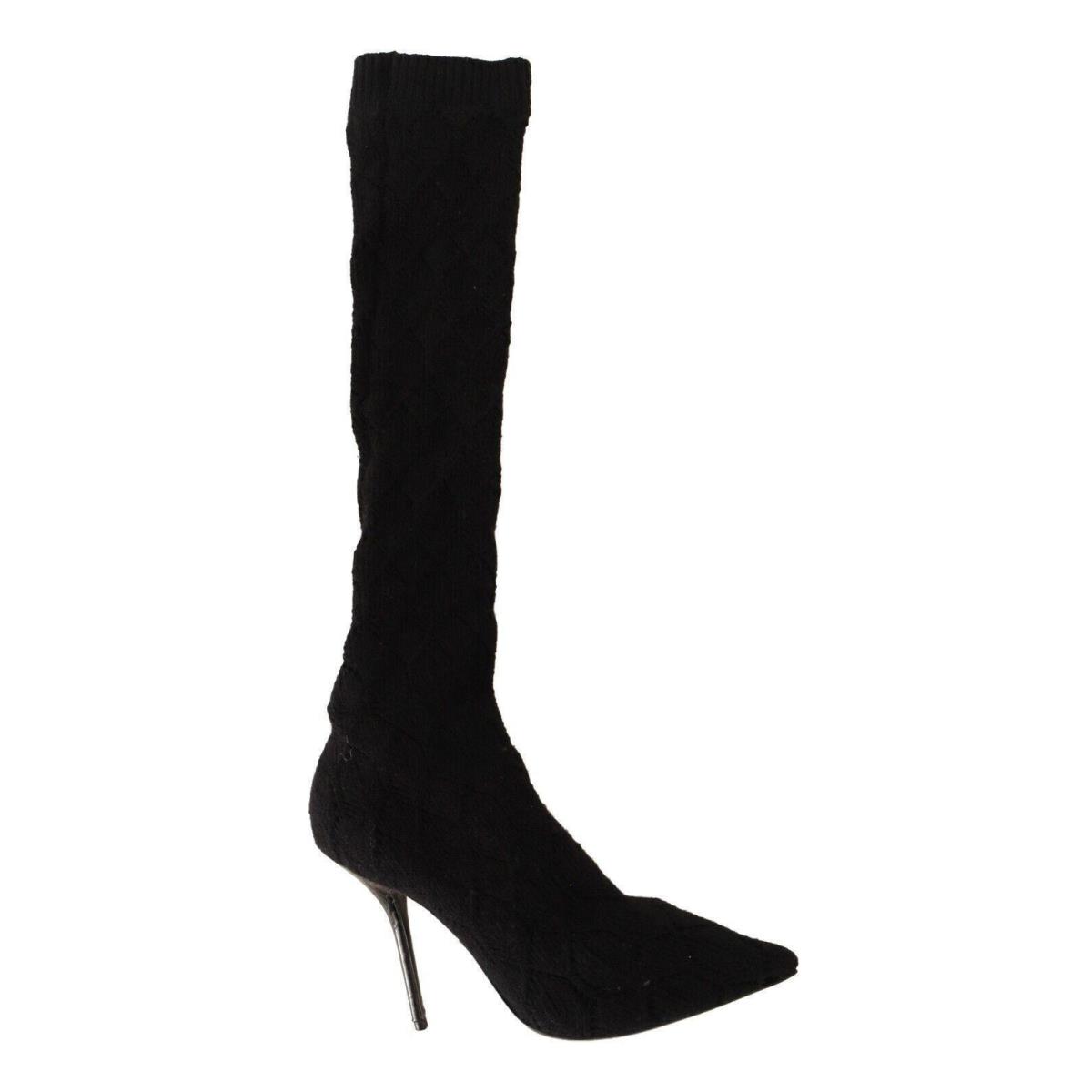 Dolce Gabbana Black Stretch Socks Knee High Booties Shoes