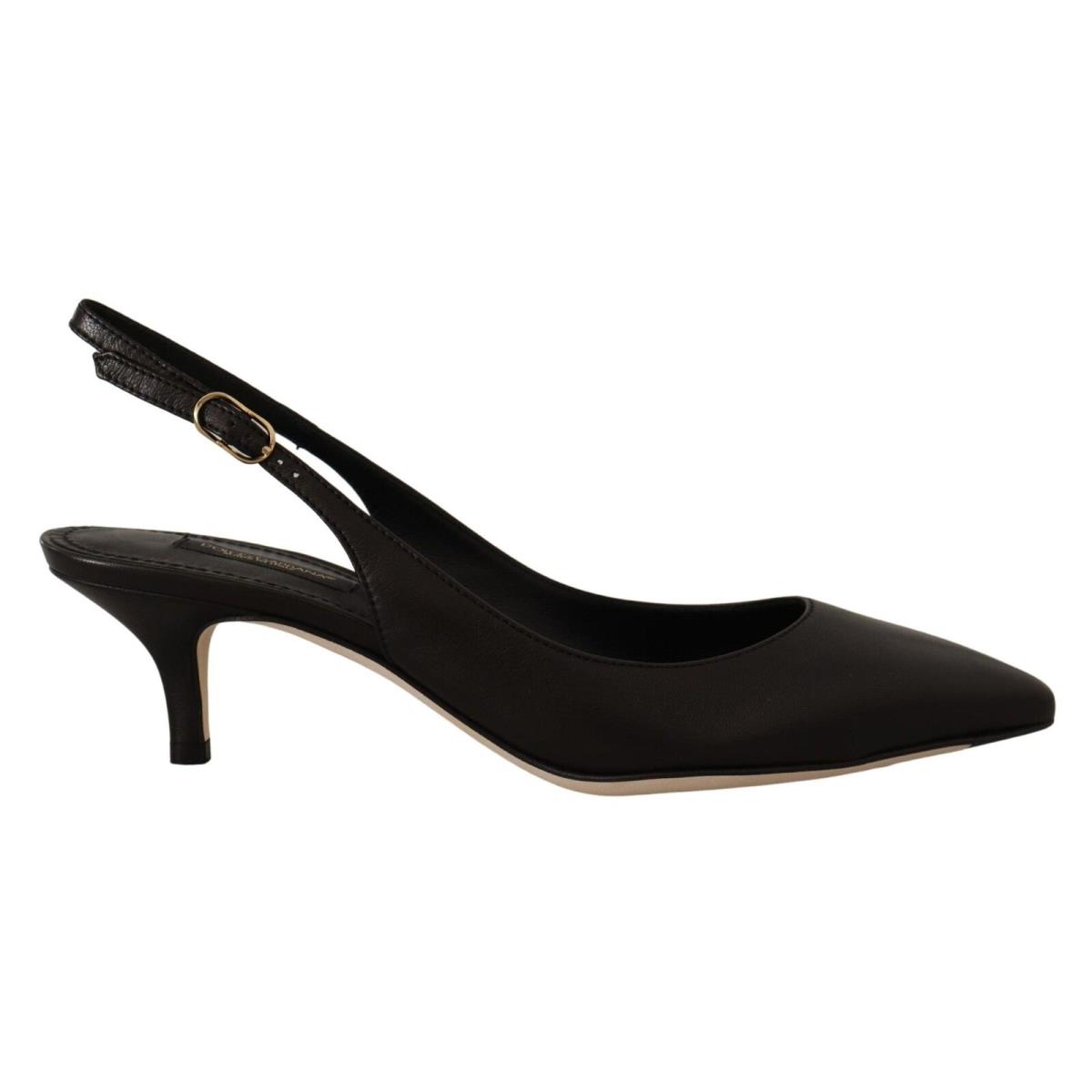 Dolce Gabbana Black Leather Slingbacks Heels Pumps Shoes