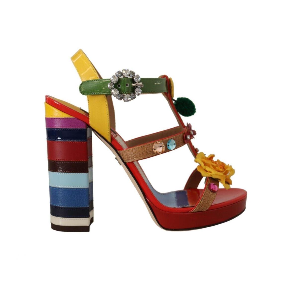 Dolce Gabbana Multicolor Crystals Ankle Strap Heels Sandals Shoes