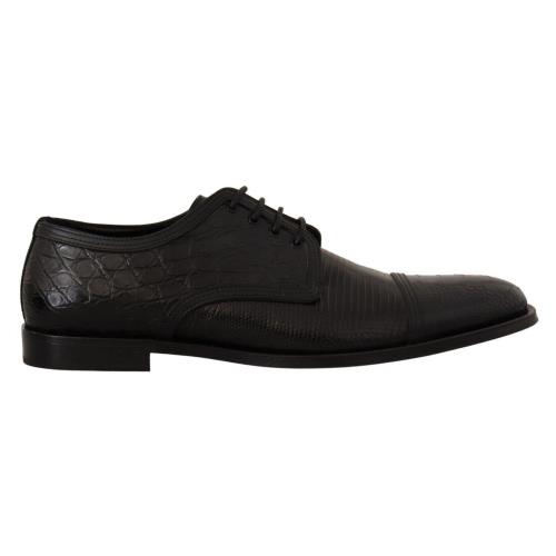 Dolce Gabbana Black Exotic Leather Lace Up Formal Derby Shoes