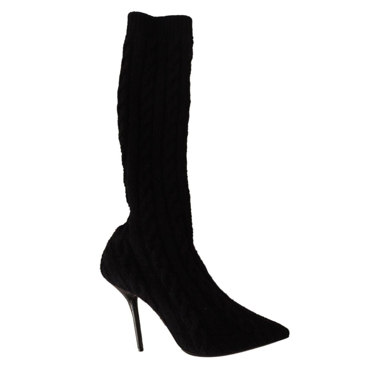 Dolce Gabbana Black Stretch Socks Knee High Booties Shoes