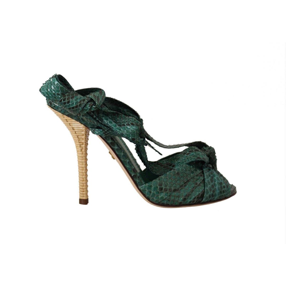 Dolce Gabbana Emerald Exotic Leather Heels Sandals Shoes