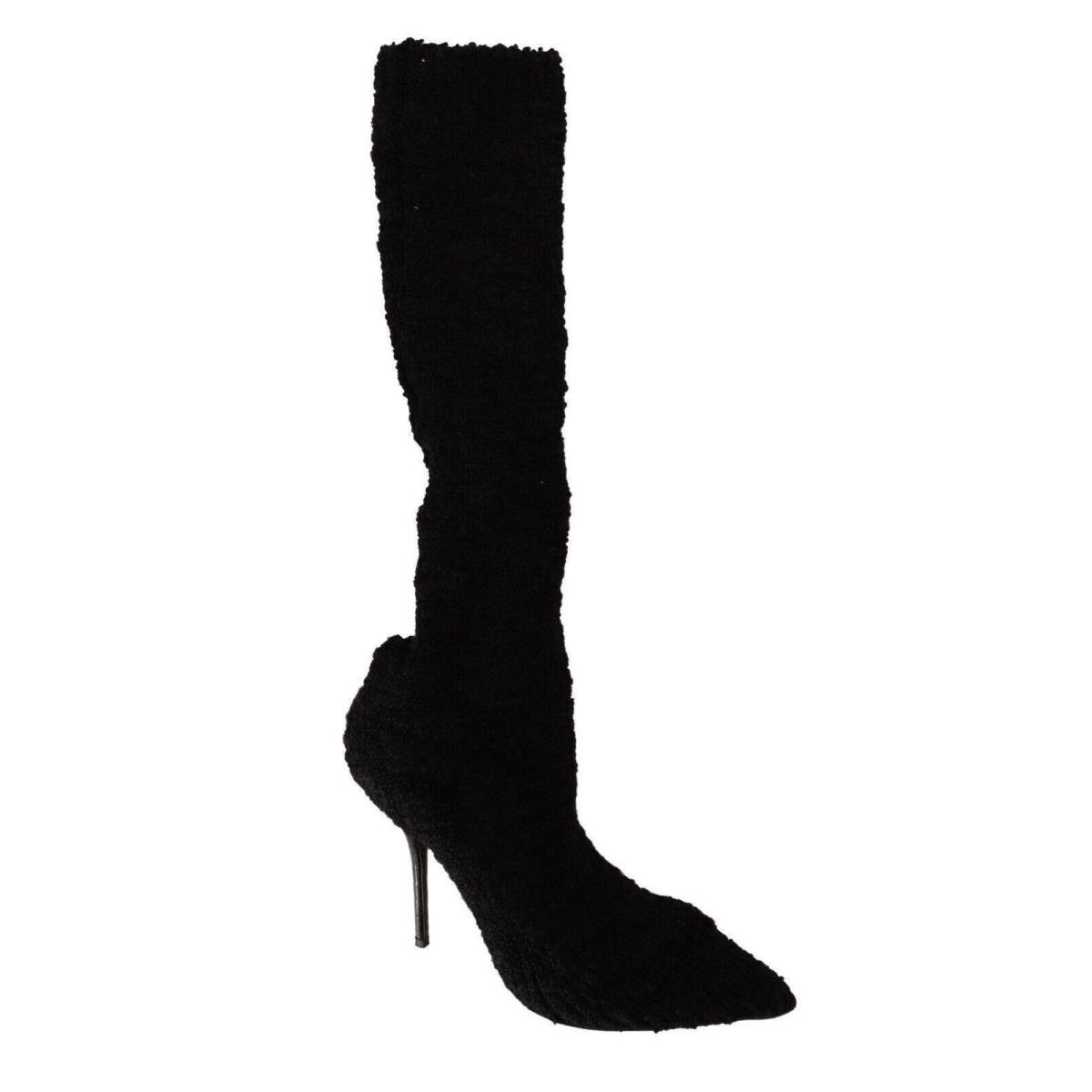 Dolce Gabbana Black Stretch Socks Knee High Booties Shoes