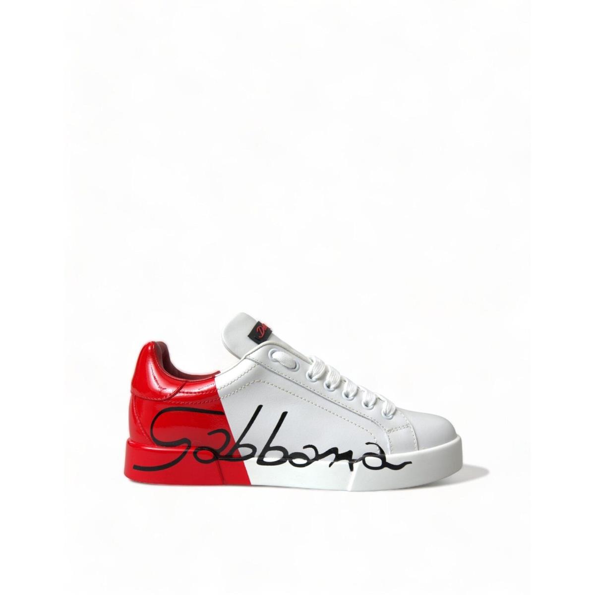 Dolce Gabbana White Red Lace Up Womens Low Top Sneakers Shoes