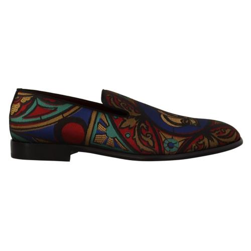 Dolce Gabbana Multicolor Jacquard Crown Slippers Loafers Shoes