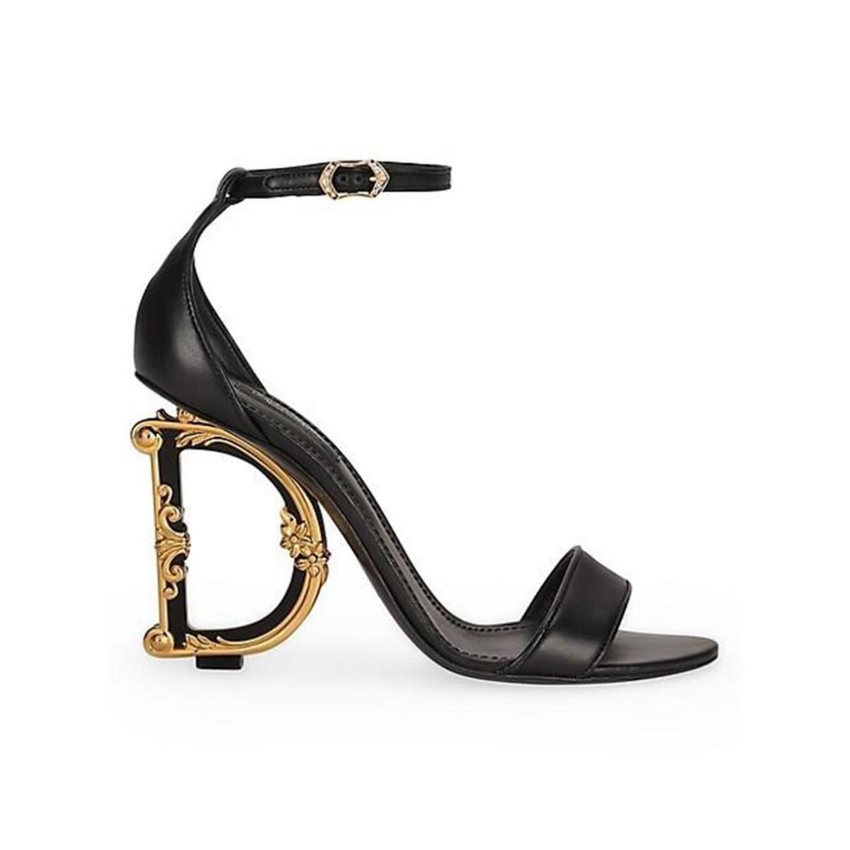 Dolce Gabbana Keira DG 105 Baroque Logo Heels Leather Sandals Shoes