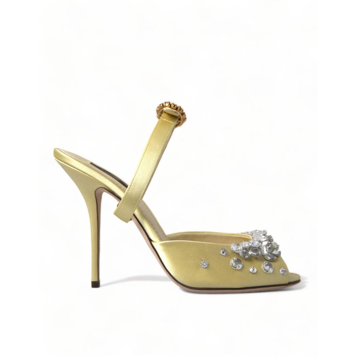 Dolce Gabbana Yellow Satin Crystal Mary Janes Sandals