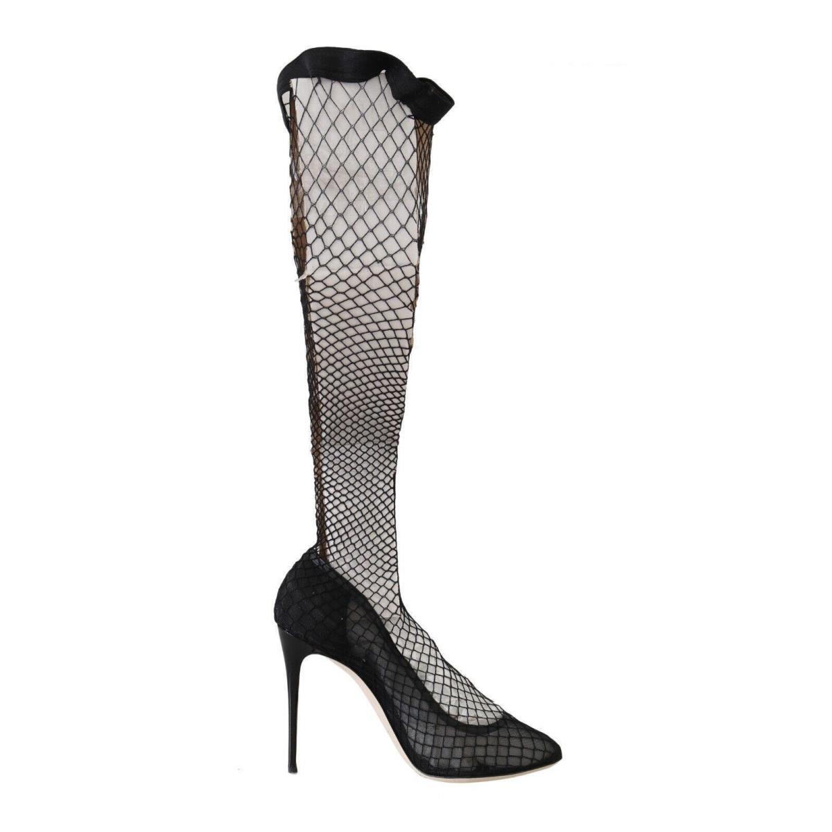 Dolce Gabbana Black Netted Sock Heels Pumps Shoes