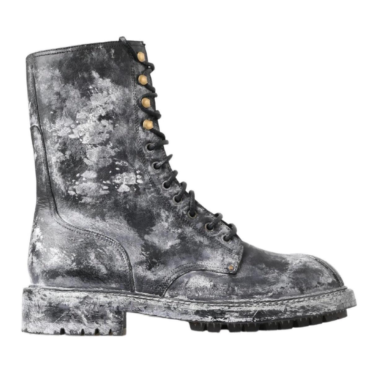 Dolce Gabbana Black Gray Leather Mid Calf Boots Shoes