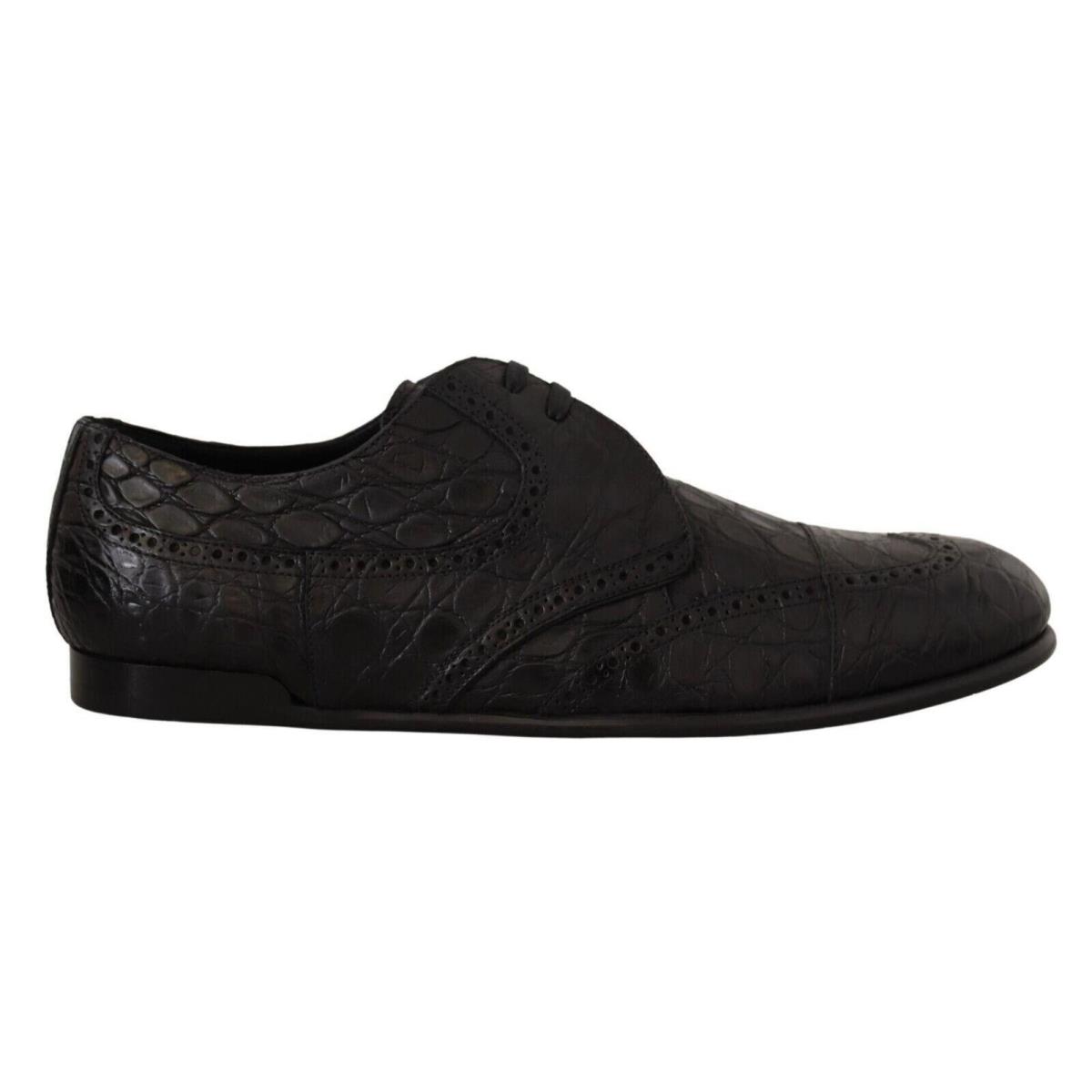 Dolce Gabbana Black Caiman Leather Mens Derby Shoes