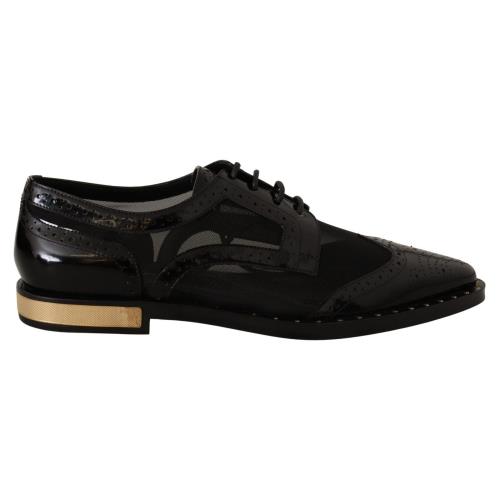 Dolce Gabbana Black Leather Broques Sheer Wingtip Shoes